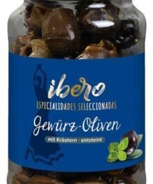 Ibero Schwarze Gewürz-Oliven ohne Kern, traditionell eingelegt