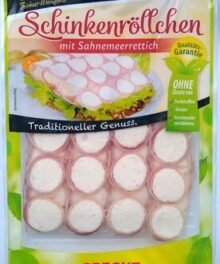 Schinkenröllchen in Aspik mit Sahnemeerrettich, halbe Stück